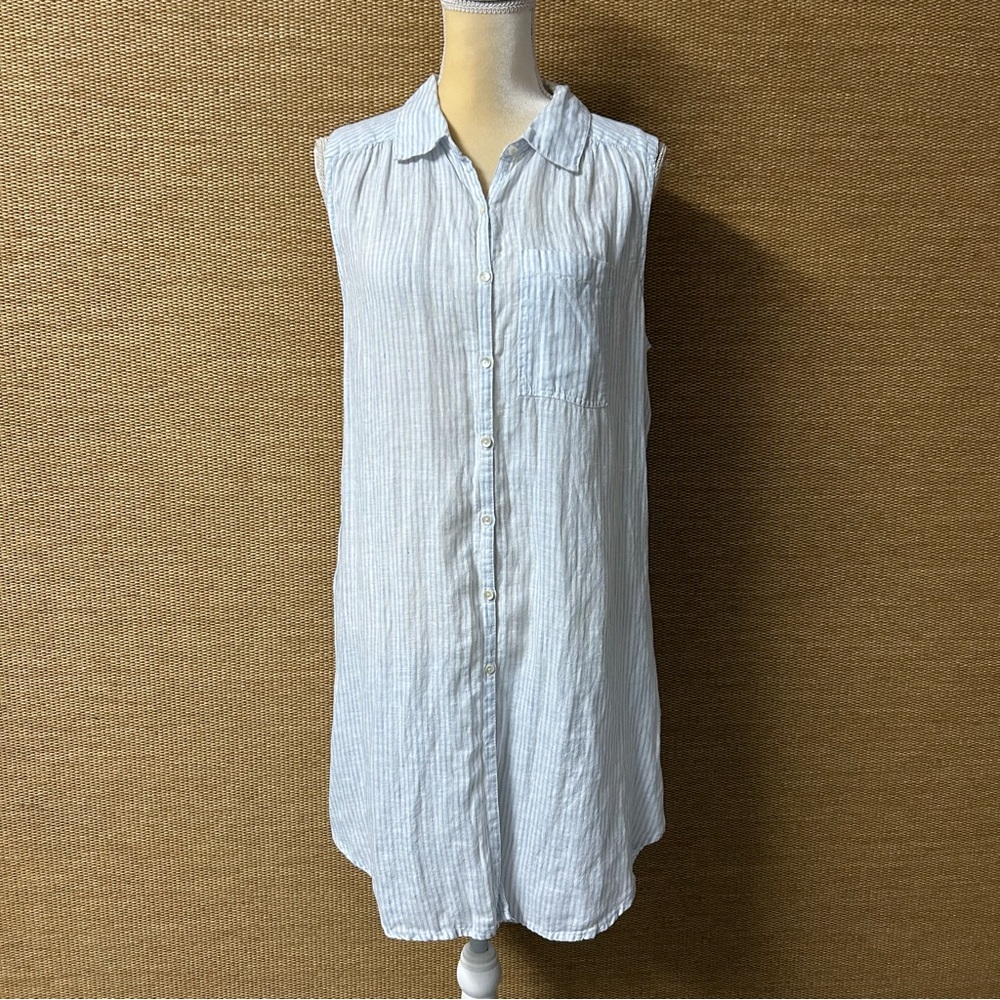 Sundance Duster Top Womens LP Stripe Linen Split Hem Tunic